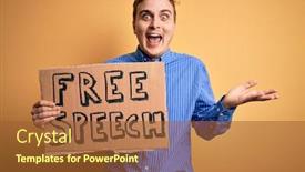  Presentation with free speech - Theme with young-handsome-redhead-man-asking background and a red colored foreground