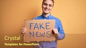  Presentation with fake news - Presentation design featuring young-handsome-redhead-man-holding background and a red colored foreground