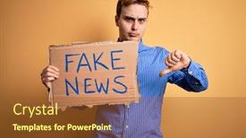  Presentation with fake news - Slides featuring young-handsome-redhead-man-holding background and a tawny brown colored foreground