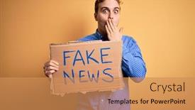  Presentation with fake news - Cool new slide set with young-handsome-redhead-man-holding backdrop and a coral colored foreground