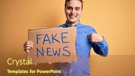  Presentation with fake news - Cool new presentation theme with young-handsome-redhead-man-holding backdrop and a red colored foreground