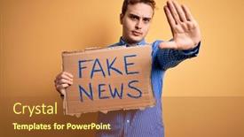  Presentation with fake news - PPT theme enhanced with young-handsome-redhead-man-holding background and a red colored foreground