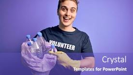  Presentation with plastic bag - PPT layouts enhanced with young-handsome-redhead-volunteer-man background and a cobalt blue colored foreground