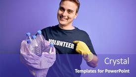 Presentation with plastic bag - Cool new slide deck with young-handsome-redhead-volunteer-man backdrop and a royal blue colored foreground