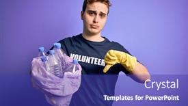  Presentation with plastic bag - PPT theme having young-handsome-redhead-volunteer-man background and a royal blue colored foreground