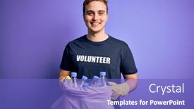  Presentation with plastic bag - Presentation theme featuring young-handsome-redhead-volunteer-man background and a violet colored foreground
