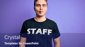  Presentation with staff - Audience pleasing slides consisting of young-handsome-redhead-worker-man backdrop and a navy blue colored foreground