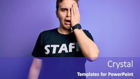  Presentation with face pain - Cool new slides with young-handsome-redhead-worker-man backdrop and a royal blue colored foreground