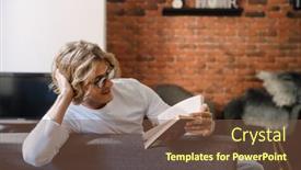  Presentation with book glasses - PPT theme having young-handsome-relaxed-smiling-long background and a tawny brown colored foreground