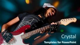  Presentation with singer - Colorful slides enhanced with young handsome rock singer against a dark background with spot lights backdrop and a ocean colored foreground