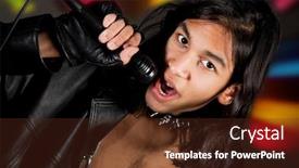 Presentation with singer - Slide deck consisting of young handsome rock singer against a dark background with spot lights background and a tawny brown colored foreground