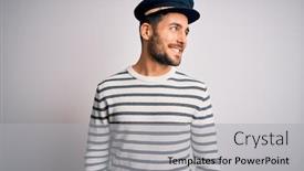  Presentation with young man wearing a hat - PPT layouts featuring young-handsome-sailor-man background and a light gray colored foreground