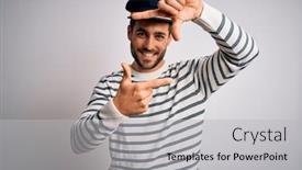  Presentation with navy - Theme enhanced with young-handsome-sailor-man background and a light gray colored foreground