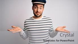  Presentation with beard - Colorful presentation design enhanced with young-handsome-sailor-man backdrop and a light gray colored foreground