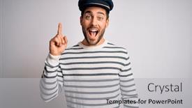  Presentation with beard - Colorful presentation design enhanced with young-handsome-sailor-man backdrop and a light gray colored foreground