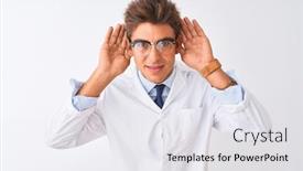  Presentation with deaf - Audience pleasing slide set consisting of young-handsome-sciencist-man-wearing backdrop and a white colored foreground