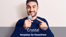  Presentation with microphone - Beautiful slide set featuring young-handsome-singer-man backdrop and a navy blue colored foreground