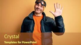  Presentation with sportswear - PPT theme featuring young-handsome-skier-man-skiing background and a red colored foreground