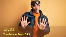  Presentation with moving snow - Presentation theme consisting of young-handsome-skier-man-skiing background and a tawny brown colored foreground