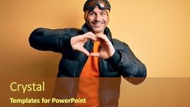  Presentation with romantic love - Audience pleasing presentation design consisting of young-handsome-skier-man-skiing backdrop and a tawny brown colored foreground