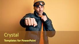  Presentation with violence - Presentation enhanced with young-handsome-skier-man-skiing background and a tawny brown colored foreground