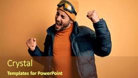  Presentation with moving snow - Slide set with young-handsome-skier-man background and a tawny brown colored foreground