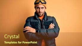  Presentation with ski - Amazing PPT layouts having young-handsome-skier-man backdrop and a tawny brown colored foreground