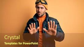  Presentation with moving snow - PPT layouts enhanced with young-handsome-skier-man background and a tawny brown colored foreground