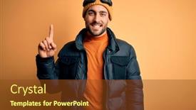  Presentation with sports wear ski goggles - Theme consisting of young-handsome-skier-man background and a tawny brown colored foreground