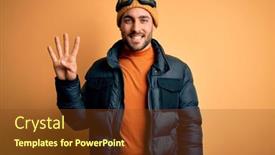  Presentation with ski - Cool new slides with young-handsome-skier-man backdrop and a tawny brown colored foreground