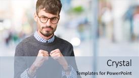  Presentation with smart - Amazing PPT theme having young handsome smart man wearing backdrop and a light blue colored foreground