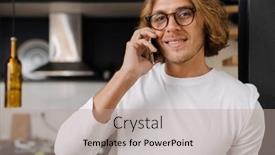  Presentation with camera - Presentation with young-handsome-smiling-long-haired background and a coral colored foreground