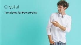  Presentation with headphones - Slide set having young-handsome-smiling-man background and a arctic colored foreground