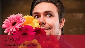  Presentation with gold man smile - Slide deck enhanced with young-handsome-smiling-man background and a crimson colored foreground