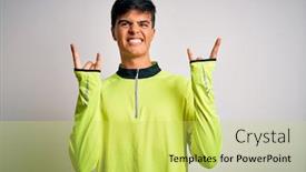  Presentation with rock music - Amazing PPT theme having young-handsome-sportsman-doing-sport backdrop and a yellow colored foreground