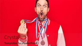  Presentation with winning - Colorful PPT theme enhanced with young-handsome-sportsman-winning-medals backdrop and a red colored foreground