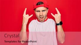  Presentation with blue music - Presentation theme having young-handsome-sporty-man background and a coral colored foreground