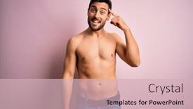  Presentation with standing strong - PPT theme having young-handsome-strong-man background and a soft green colored foreground