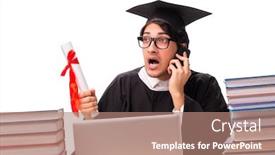  Presentation with student - Colorful slide set enhanced with young handsome student isolated on white backdrop and a coral colored foreground