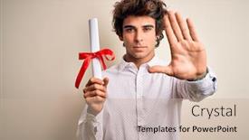  Presentation with student - Colorful theme enhanced with young-handsome-student-man-holding backdrop and a coral colored foreground