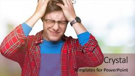  Presentation with migraine - Presentation theme enhanced with young handsome student man wearing background and a tawny brown colored foreground