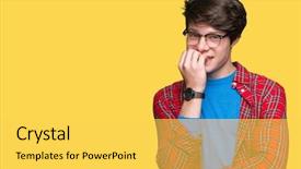  Presentation with young man wearing a hat - Cool new presentation design with young handsome student man wearing backdrop and a  colored foreground