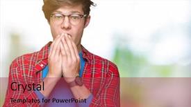  Presentation with woman covering man mouth hand - PPT theme featuring young handsome student man wearing background and a  colored foreground