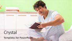  Presentation with reading - Slide deck consisting of young handsome student reading book background and a soft green colored foreground