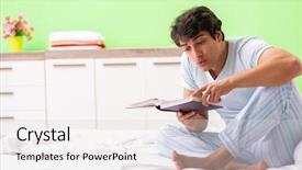  Presentation with reading - Audience pleasing PPT layouts consisting of young handsome student reading book backdrop and a light gray colored foreground