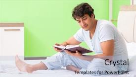  Presentation with young college student diagnosis of sti - Audience pleasing PPT theme consisting of young handsome student reading book backdrop and a light blue colored foreground