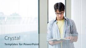  Presentation with young college student diagnosis of chlamydia - Slides featuring young-handsome-student-standing background and a sky blue colored foreground