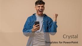  Presentation with stylish peacock feather - Slide deck with young-handsome-stylish-enthusiastic-man background and a coral colored foreground