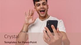  Presentation with video conference - Theme enhanced with young-handsome-stylish-enthusiastic-man background and a  colored foreground