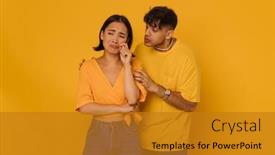  Presentation with tears - Slides consisting of young-handsome-stylish-man-consoling background and a  colored foreground